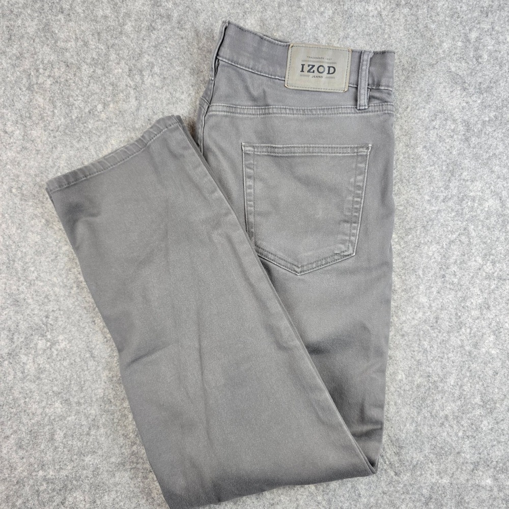 IZOD Mens 34x30 Gray Comfort Stretch 5 Pocket Pants Regular Fit Straight Chino